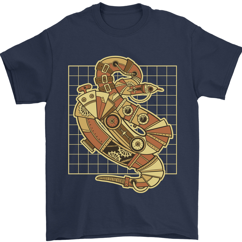 A Steampunk Snake Reptiles Mens T-Shirt 100% Cotton Navy Blue
