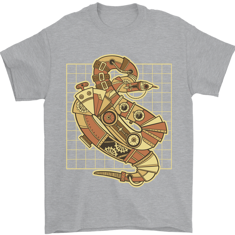 A Steampunk Snake Reptiles Mens T-Shirt 100% Cotton Sports Grey