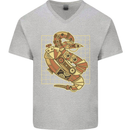 A Steampunk Snake Reptiles Mens V-Neck Cotton T-Shirt Sports Grey