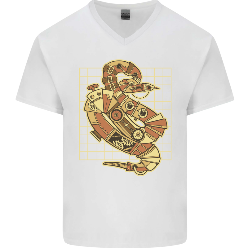 A Steampunk Snake Reptiles Mens V-Neck Cotton T-Shirt White