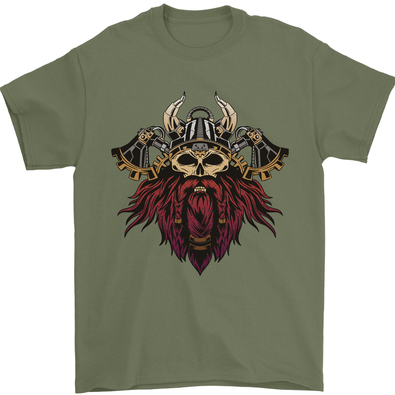 A Steampunk Viking Mens T-Shirt 100% Cotton Military Green
