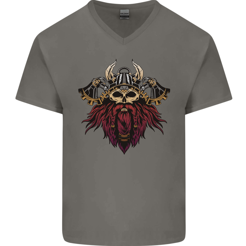 A Steampunk Viking Mens V-Neck Cotton T-Shirt Charcoal