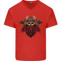 A Steampunk Viking Mens V-Neck Cotton T-Shirt Red