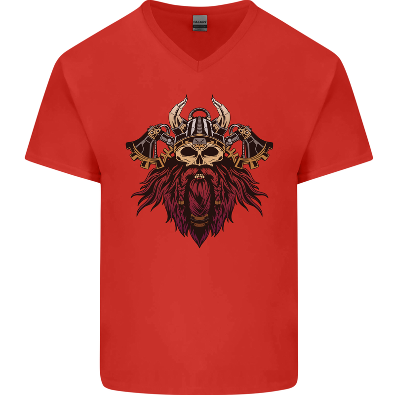 A Steampunk Viking Mens V-Neck Cotton T-Shirt Red