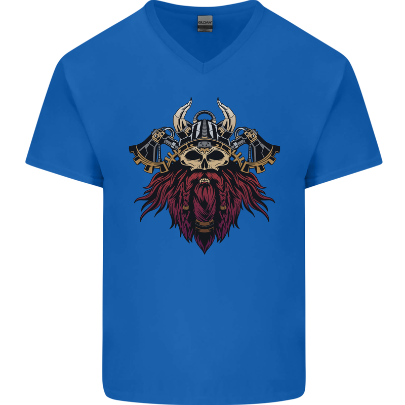 A Steampunk Viking Mens V-Neck Cotton T-Shirt Royal Blue