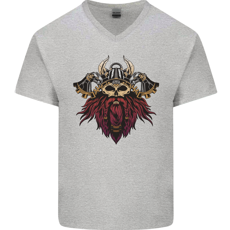 A Steampunk Viking Mens V-Neck Cotton T-Shirt Sports Grey