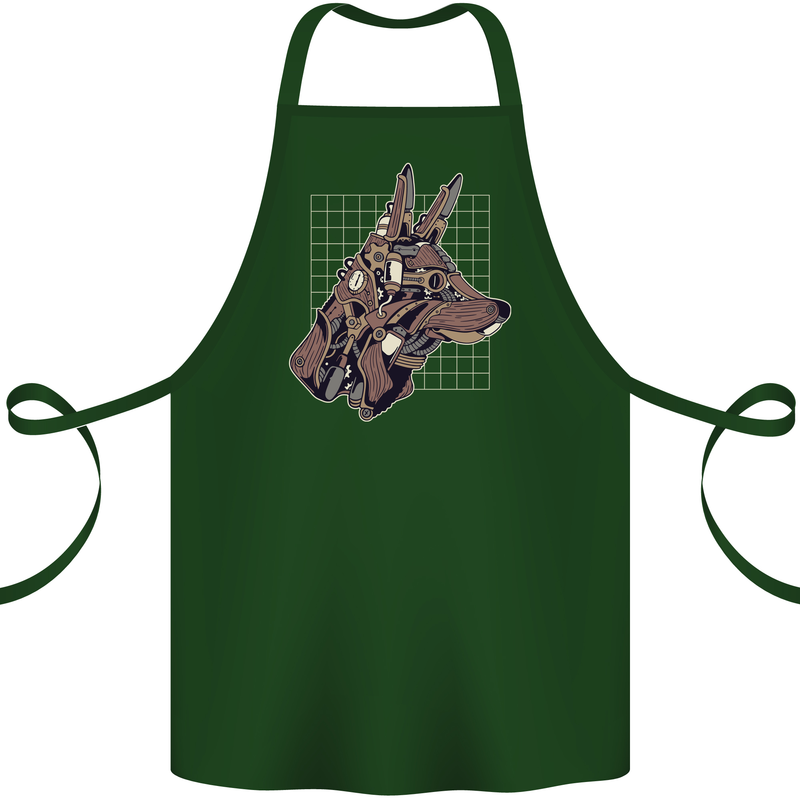 A Steampunk Wolf Cotton Apron 100% Organic Forest Green