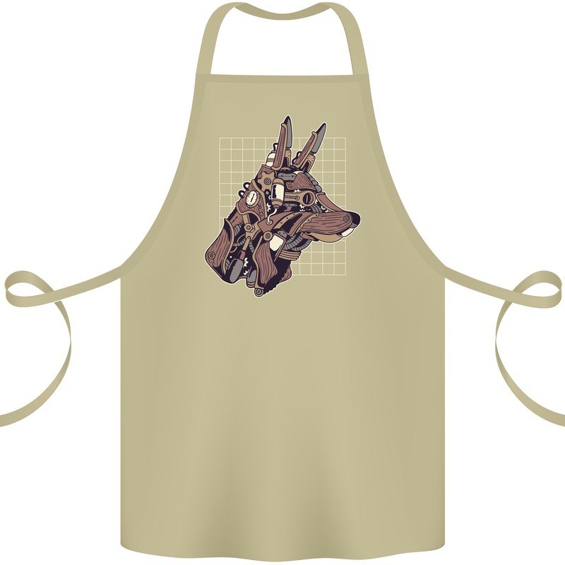 A Steampunk Wolf Cotton Apron 100% Organic Khaki