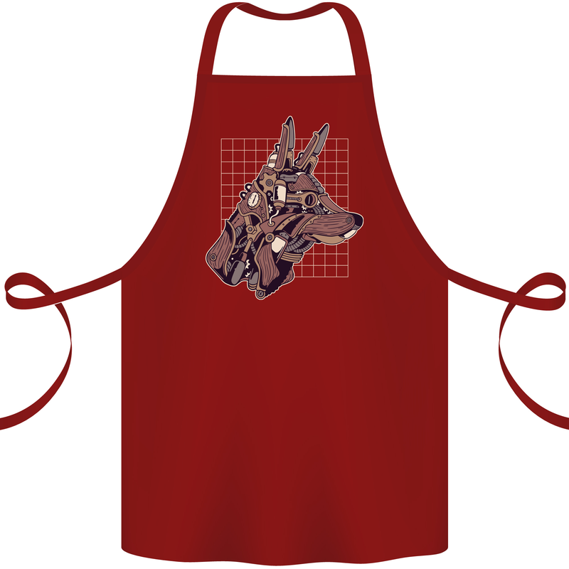 A Steampunk Wolf Cotton Apron 100% Organic Maroon