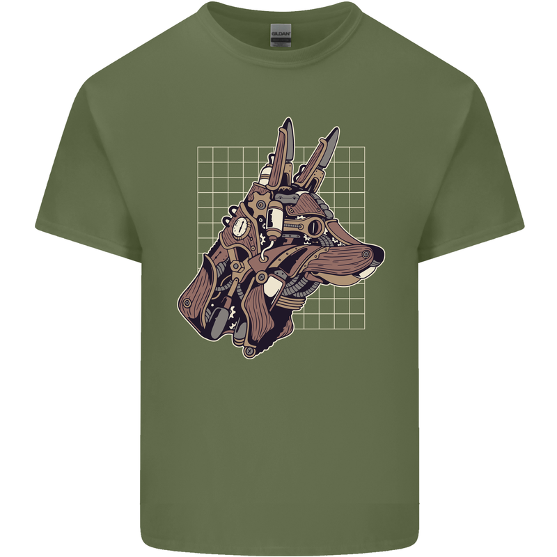 A Steampunk Wolf Mens Cotton T-Shirt Tee Top Military Green