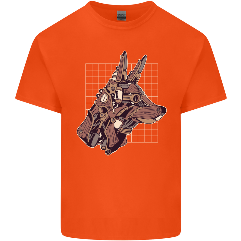 A Steampunk Wolf Mens Cotton T-Shirt Tee Top Orange
