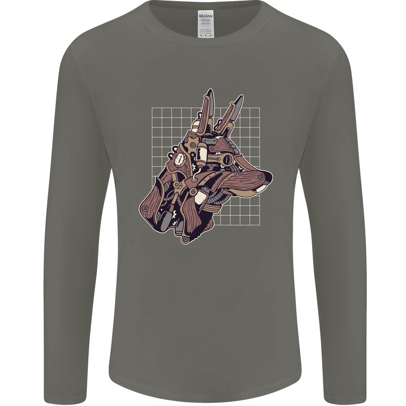 A Steampunk Wolf Mens Long Sleeve T-Shirt Charcoal