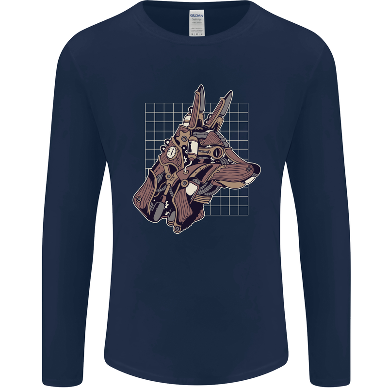 A Steampunk Wolf Mens Long Sleeve T-Shirt Navy Blue