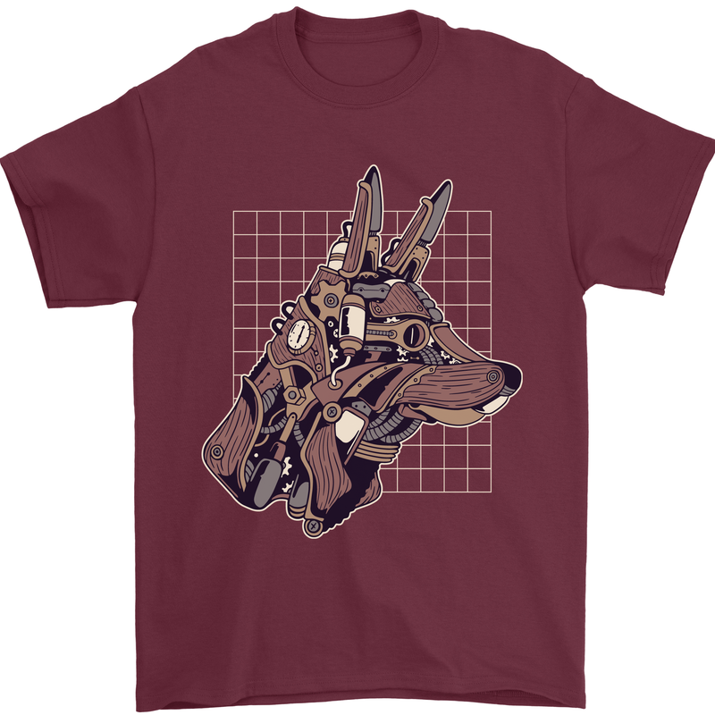 A Steampunk Wolf Mens T-Shirt 100% Cotton Maroon