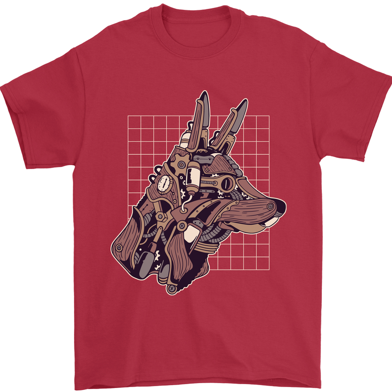 A Steampunk Wolf Mens T-Shirt 100% Cotton Red