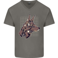 A Steampunk Wolf Mens V-Neck Cotton T-Shirt Charcoal