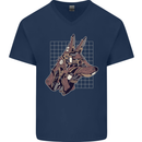 A Steampunk Wolf Mens V-Neck Cotton T-Shirt Navy Blue