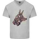 A Steampunk Wolf Mens V-Neck Cotton T-Shirt Sports Grey