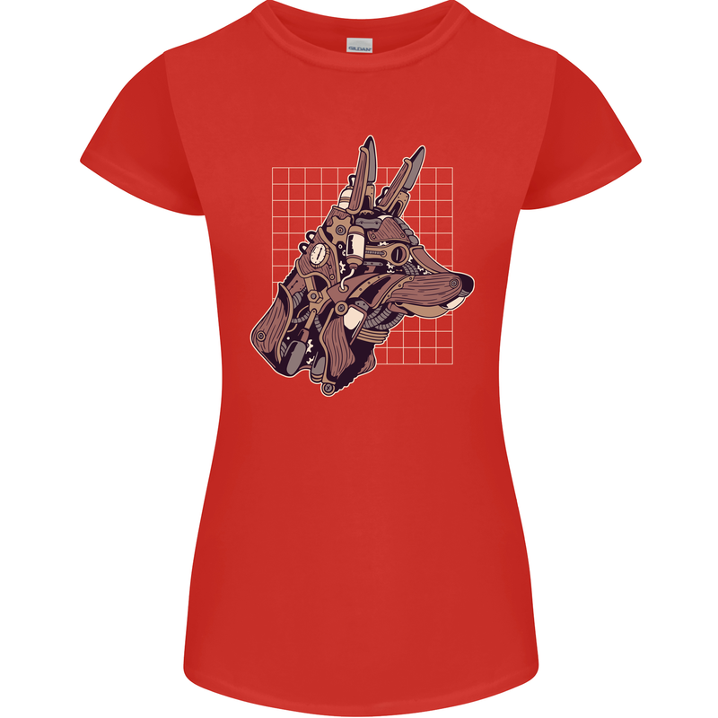 A Steampunk Wolf Womens Petite Cut T-Shirt Red