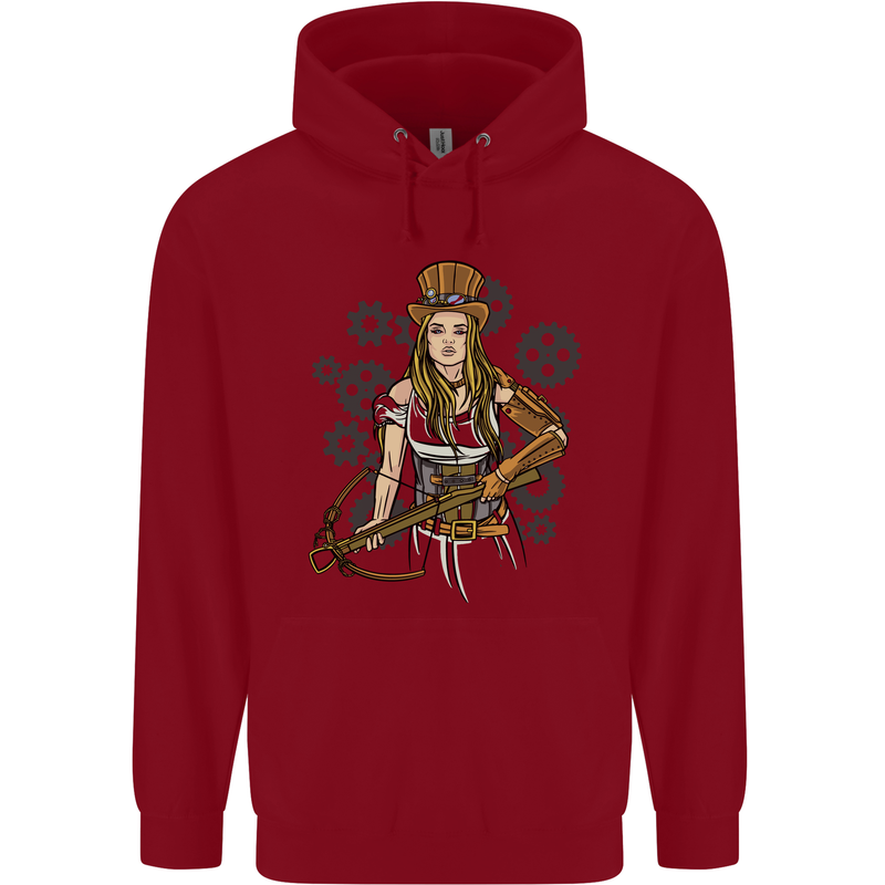 A Steampunk Woman With a Crossbow Childrens Kids Hoodie Red