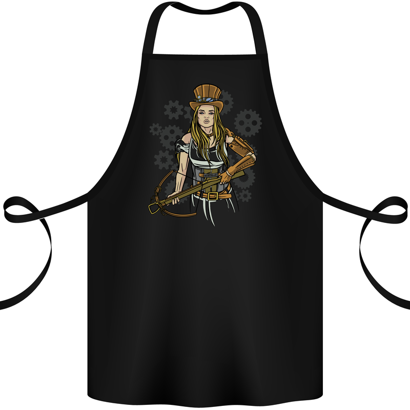 A Steampunk Woman With a Crossbow Cotton Apron 100% Organic Black