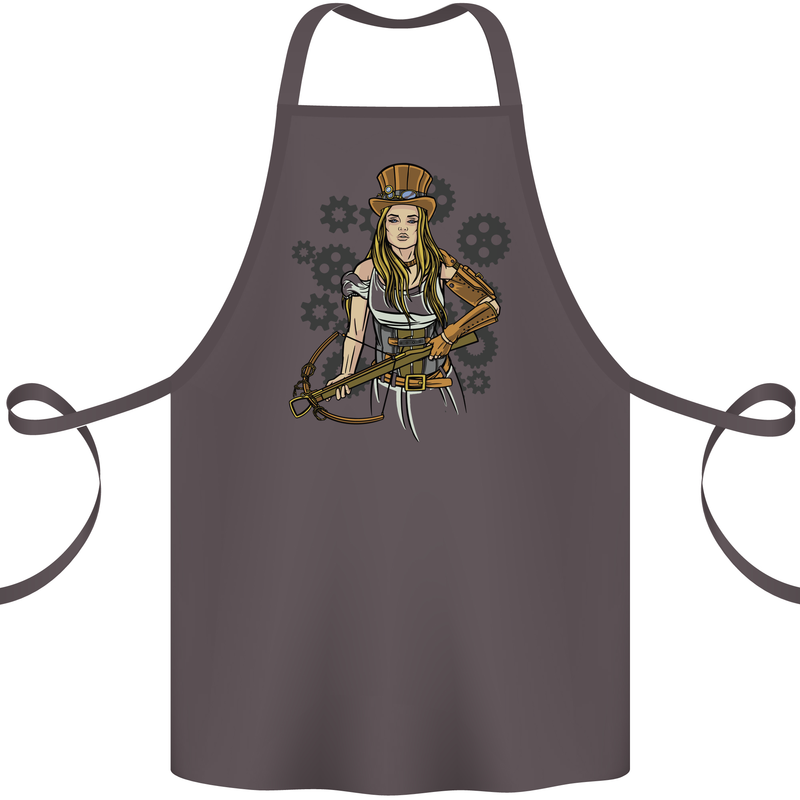 A Steampunk Woman With a Crossbow Cotton Apron 100% Organic Dark Grey
