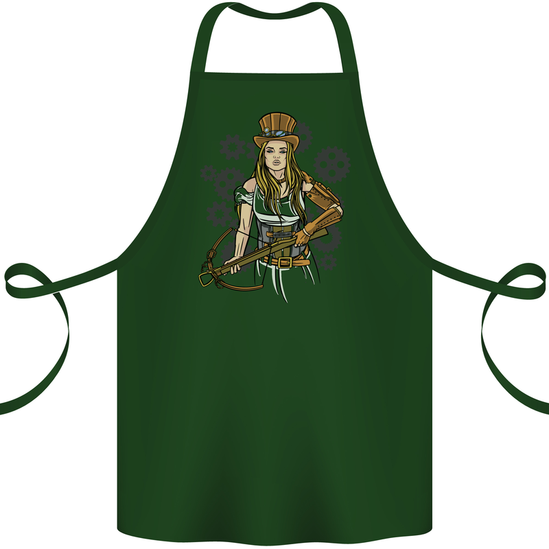 A Steampunk Woman With a Crossbow Cotton Apron 100% Organic Forest Green