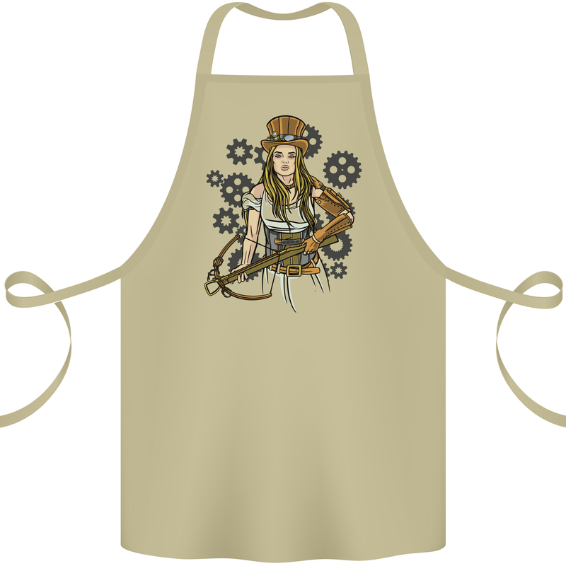 A Steampunk Woman With a Crossbow Cotton Apron 100% Organic Khaki