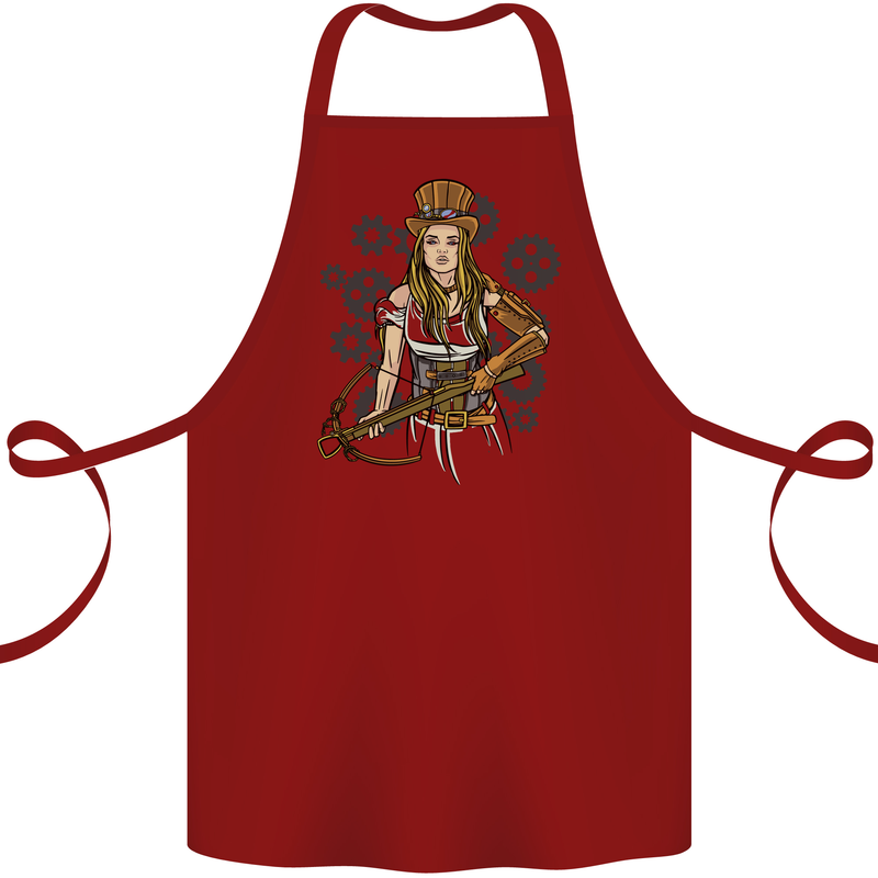 A Steampunk Woman With a Crossbow Cotton Apron 100% Organic Maroon