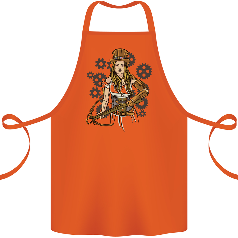 A Steampunk Woman With a Crossbow Cotton Apron 100% Organic Orange
