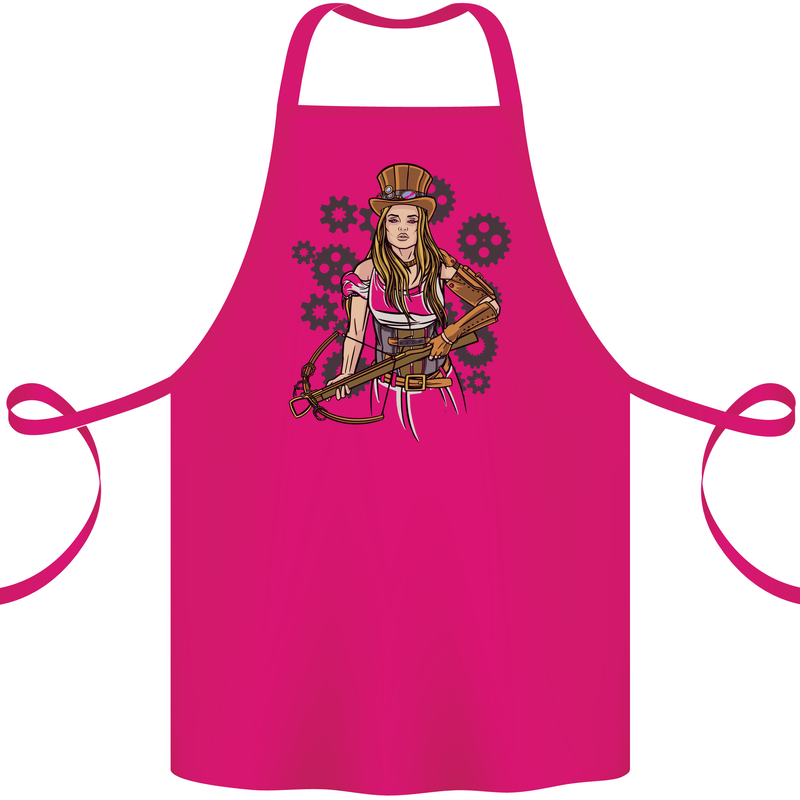 A Steampunk Woman With a Crossbow Cotton Apron 100% Organic Pink