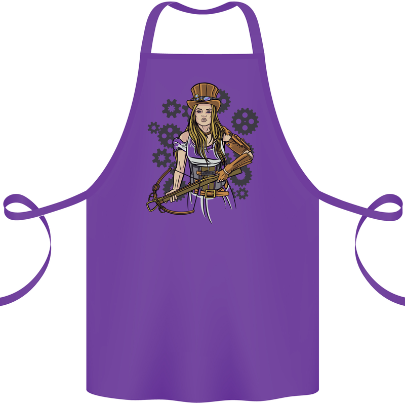 A Steampunk Woman With a Crossbow Cotton Apron 100% Organic Purple