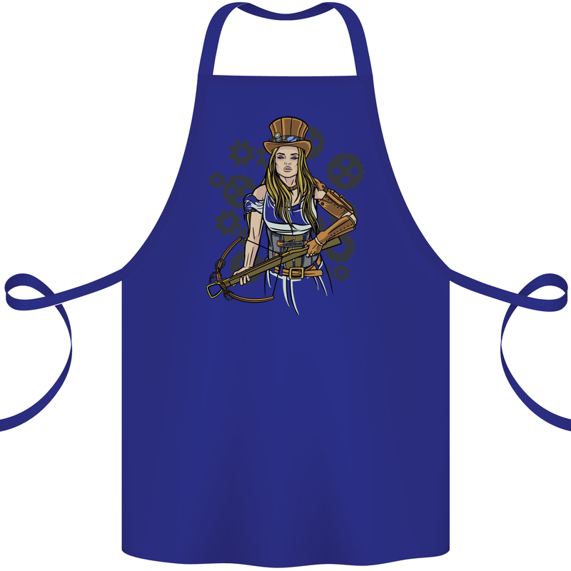 A Steampunk Woman With a Crossbow Cotton Apron 100% Organic Royal Blue