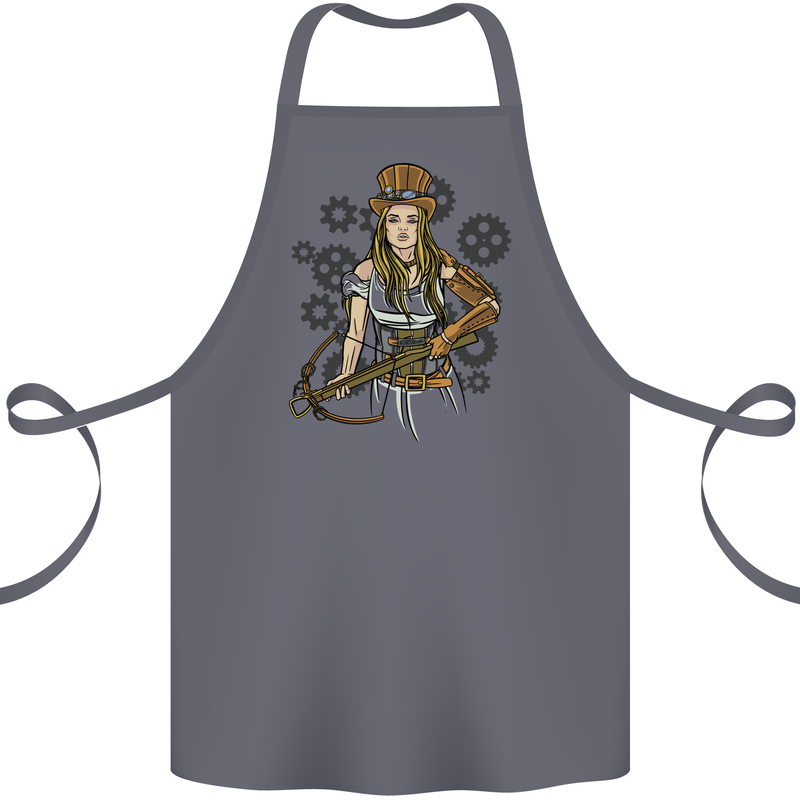 A Steampunk Woman With a Crossbow Cotton Apron 100% Organic Steel
