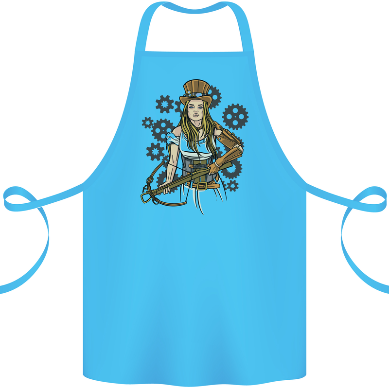 A Steampunk Woman With a Crossbow Cotton Apron 100% Organic Turquoise
