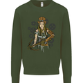 A Steampunk Woman With a Crossbow Kids Sweatshirt Jumper Forest Green