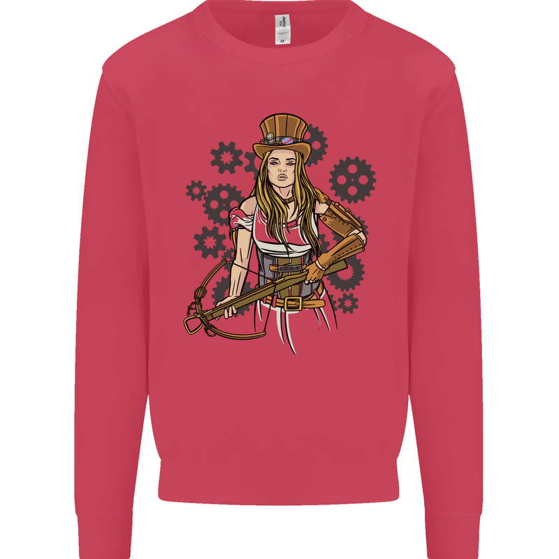 A Steampunk Woman With a Crossbow Kids Sweatshirt Jumper Heliconia
