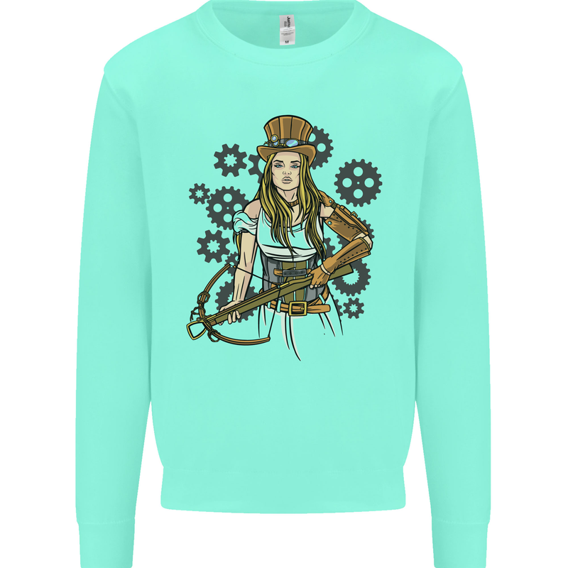 A Steampunk Woman With a Crossbow Kids Sweatshirt Jumper Peppermint