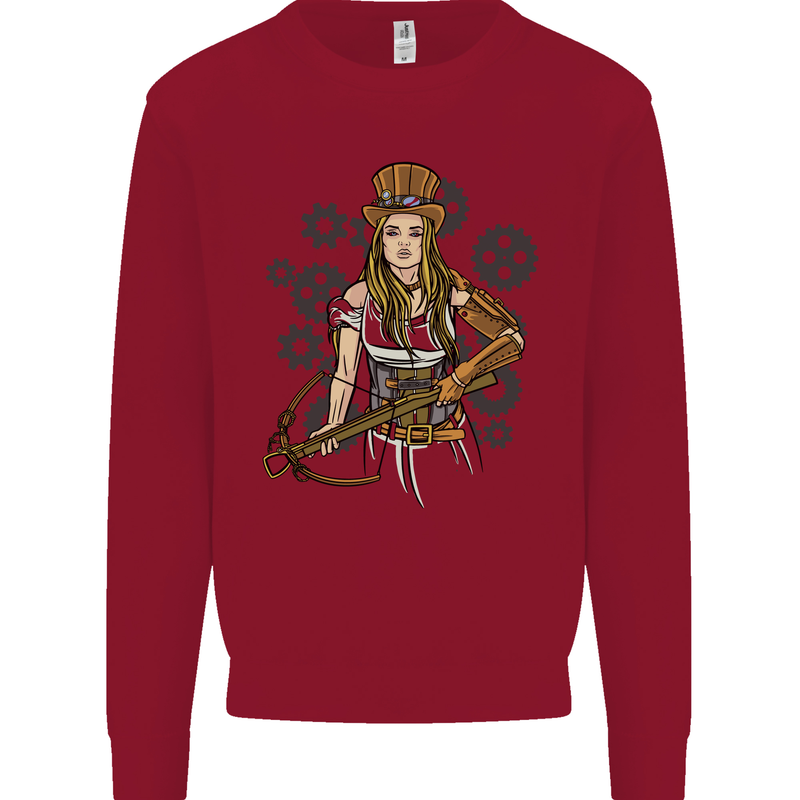 A Steampunk Woman With a Crossbow Kids Sweatshirt Jumper Red