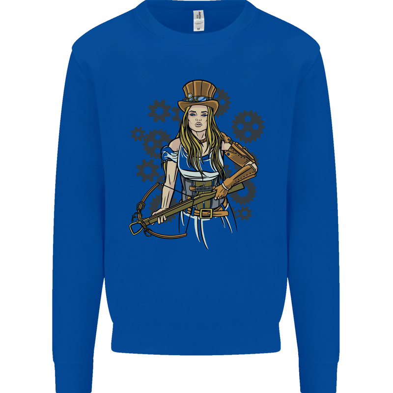 A Steampunk Woman With a Crossbow Kids Sweatshirt Jumper Royal Blue