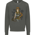 A Steampunk Woman With a Crossbow Kids Sweatshirt Jumper Storm Grey