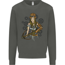 A Steampunk Woman With a Crossbow Kids Sweatshirt Jumper Storm Grey