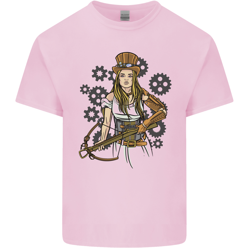 A Steampunk Woman With a Crossbow Kids T-Shirt Childrens Light Pink