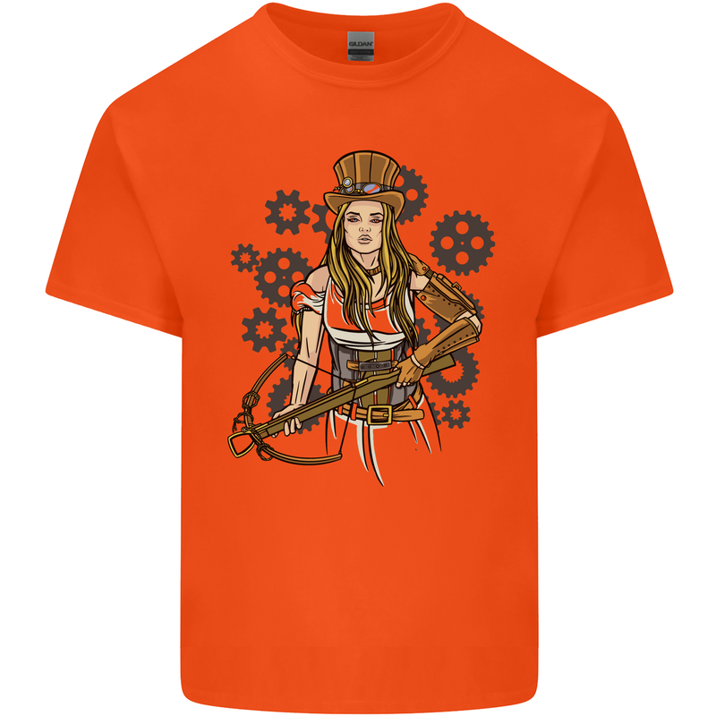 A Steampunk Woman With a Crossbow Kids T-Shirt Childrens Orange
