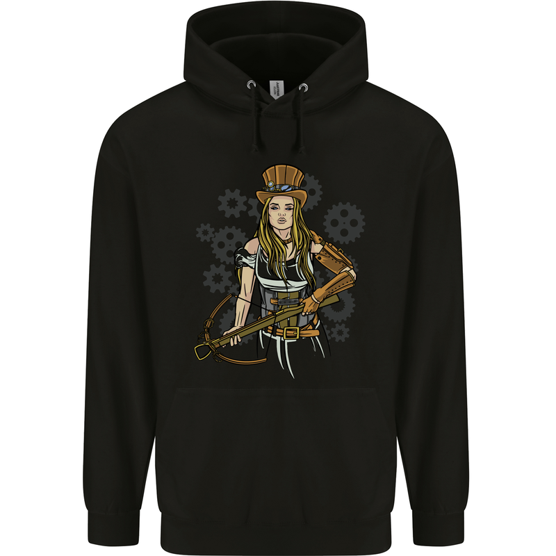 A Steampunk Woman With a Crossbow Mens 80% Cotton Hoodie Black
