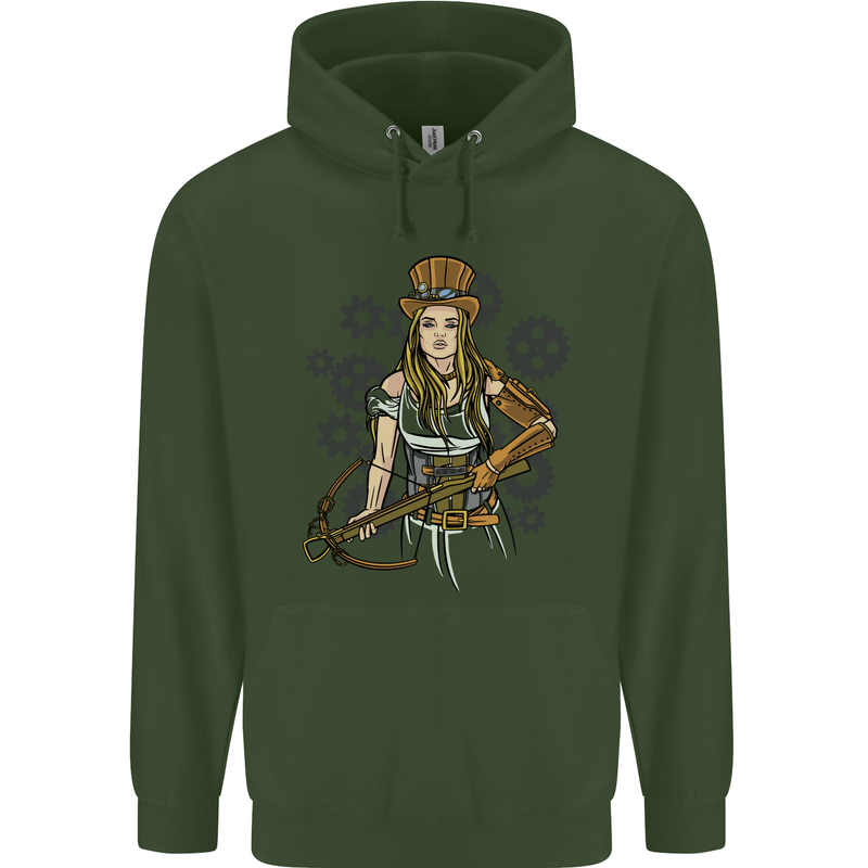 A Steampunk Woman With a Crossbow Mens 80% Cotton Hoodie Forest Green