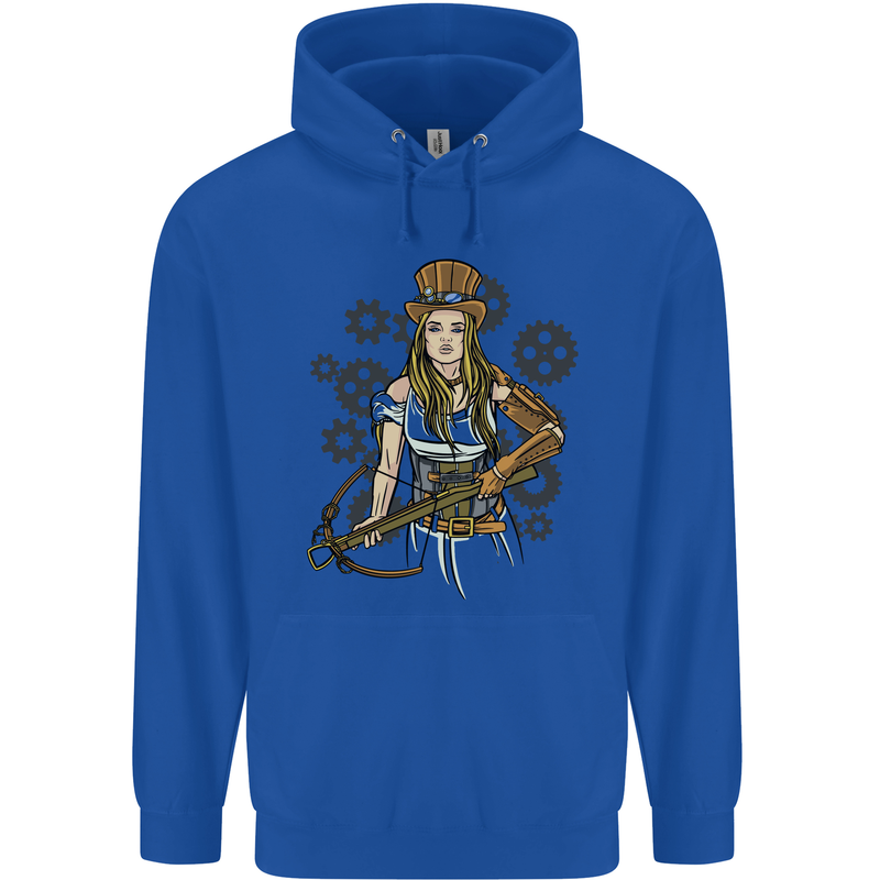 A Steampunk Woman With a Crossbow Mens 80% Cotton Hoodie Royal Blue