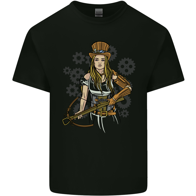 A Steampunk Woman With a Crossbow Mens Cotton T-Shirt Tee Top Black