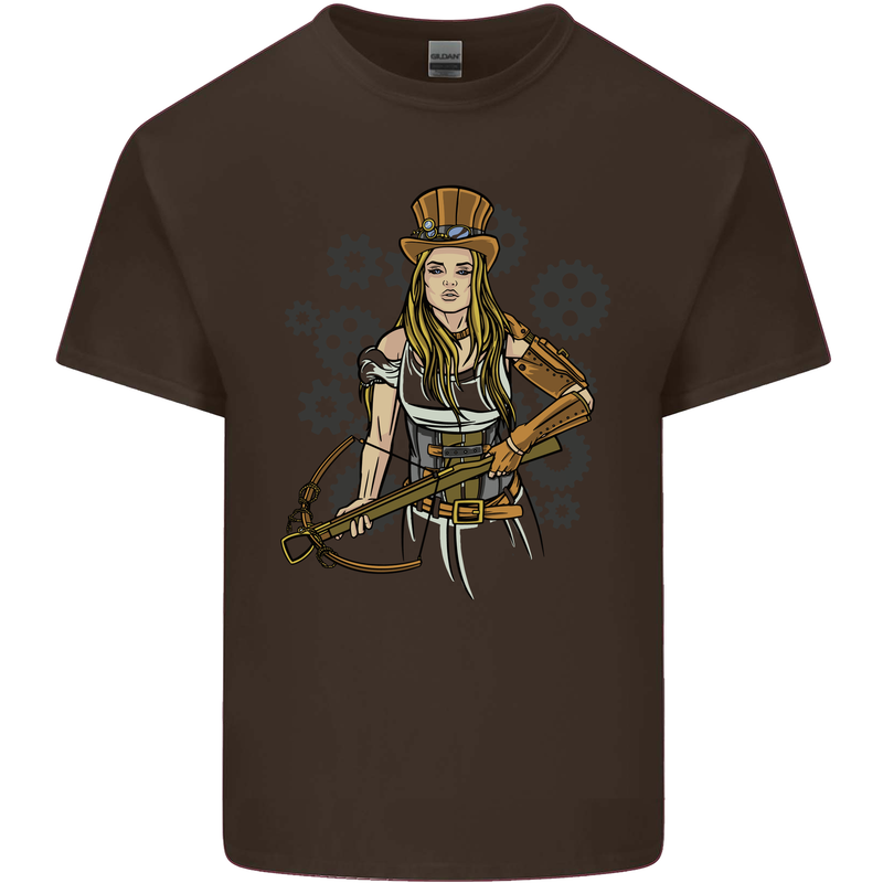 A Steampunk Woman With a Crossbow Mens Cotton T-Shirt Tee Top Dark Chocolate