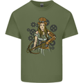 A Steampunk Woman With a Crossbow Mens Cotton T-Shirt Tee Top Military Green